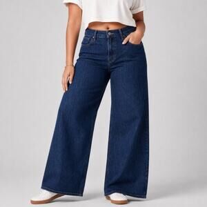 Old Navy NWT Wow Baggy Wide Leg Jeans Size 14 Mid Rise Dark Wash Denim Casual
